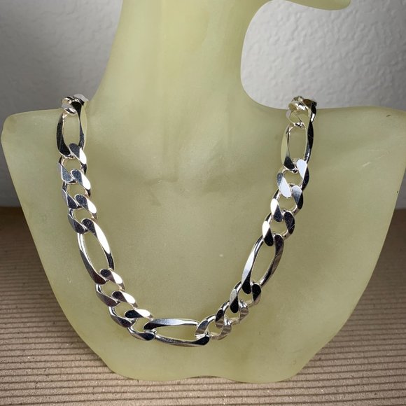 NEW 59.1 grams 18" 9.5mm Sterling Silver Figaro Chain Necklace from Italy - Picture 3 of 5